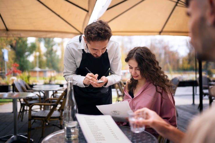 Waiter takes couple's order