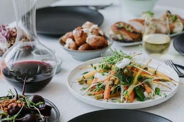 Delicious plated dinner with wine