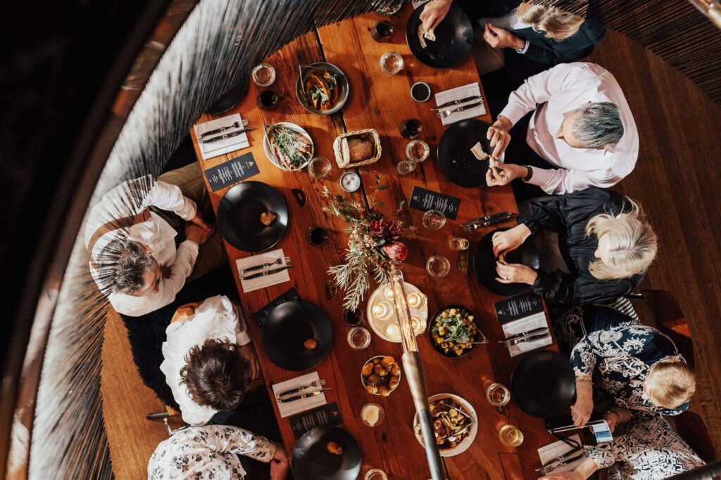 Dinner gathering around table