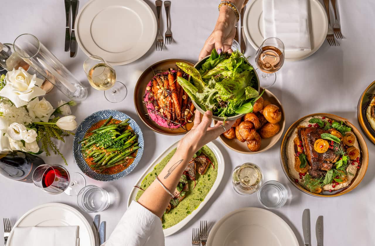 Elegant table setting with shared dishes