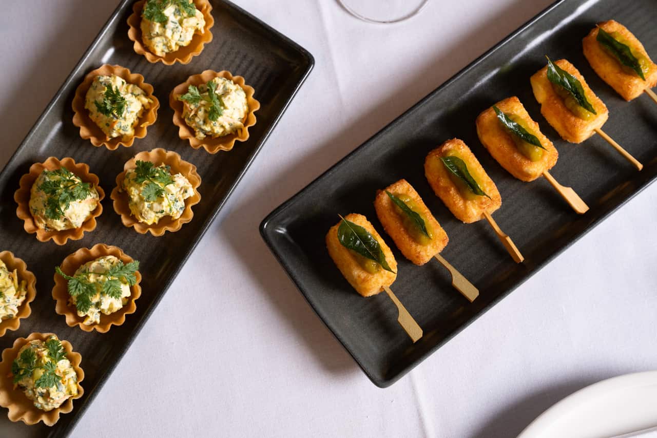 Gourmet appetisers on platters
