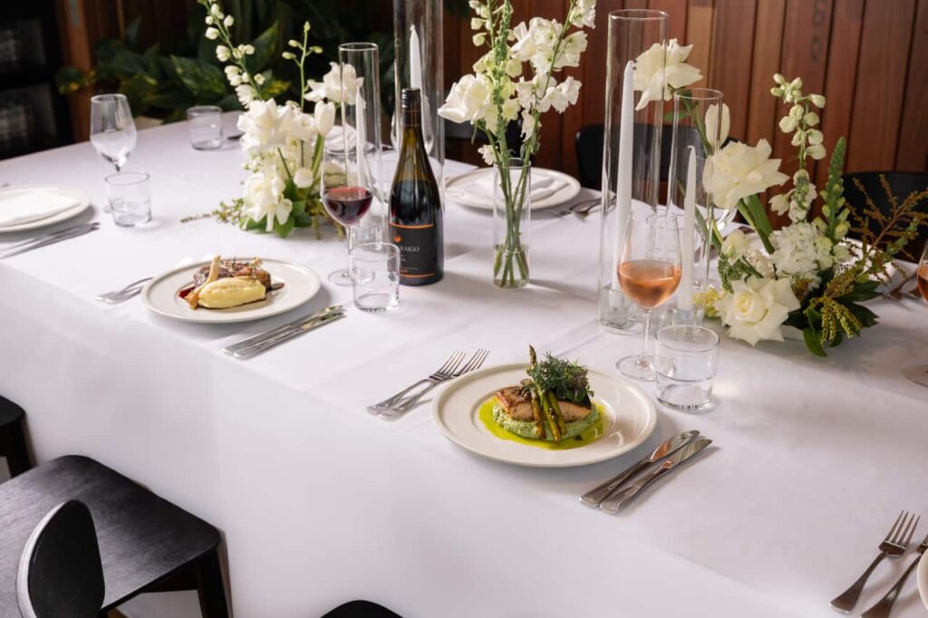 Formal dining table with food