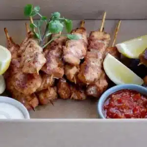 Meat skewers with dips
