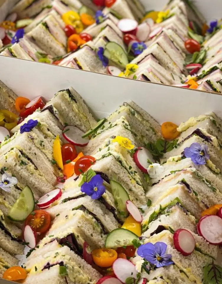 Gourmet sandwich platter with garnishes