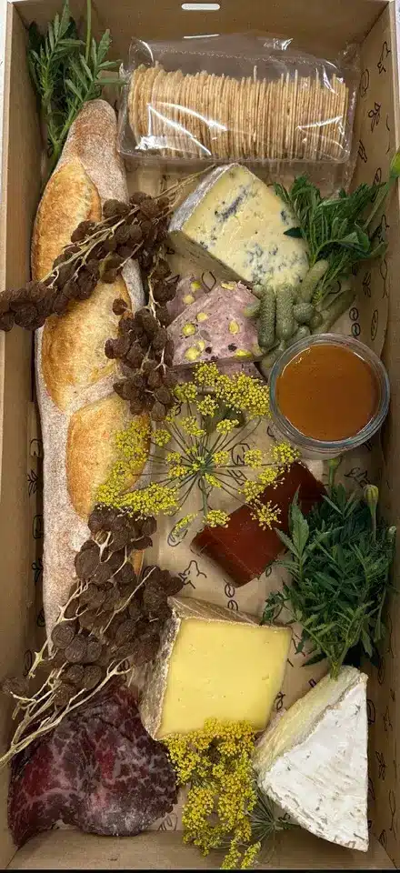 Gourmet cheese and charcuterie box