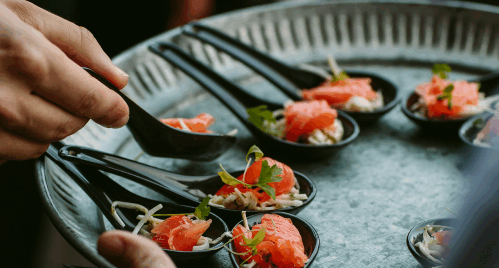 Salmon canapés served on spoons