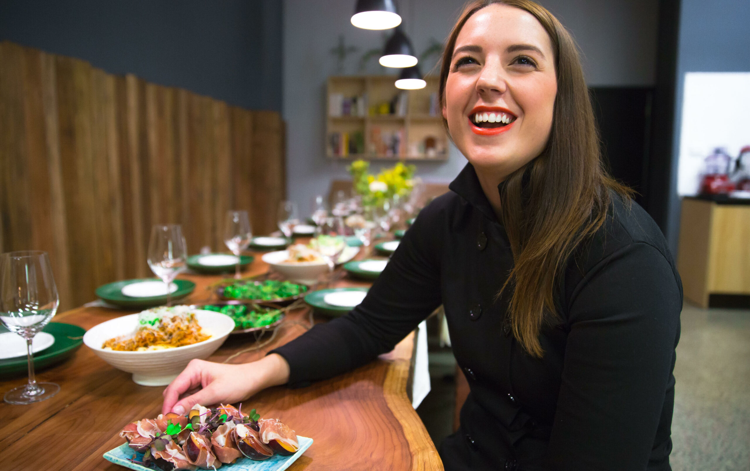 Woman enjoys a meal