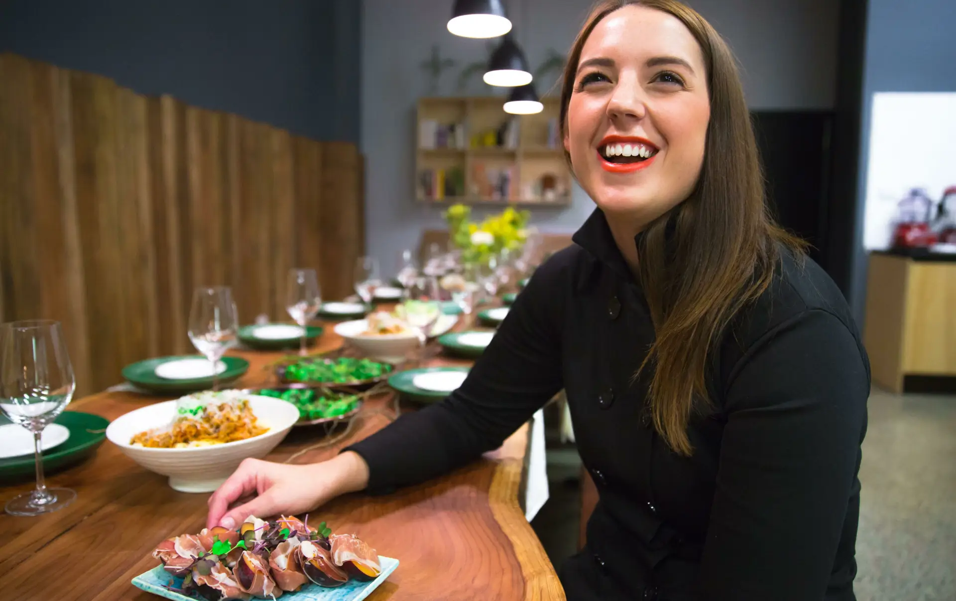Woman enjoys a meal