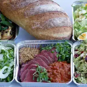 Fresh meal boxes with bread
