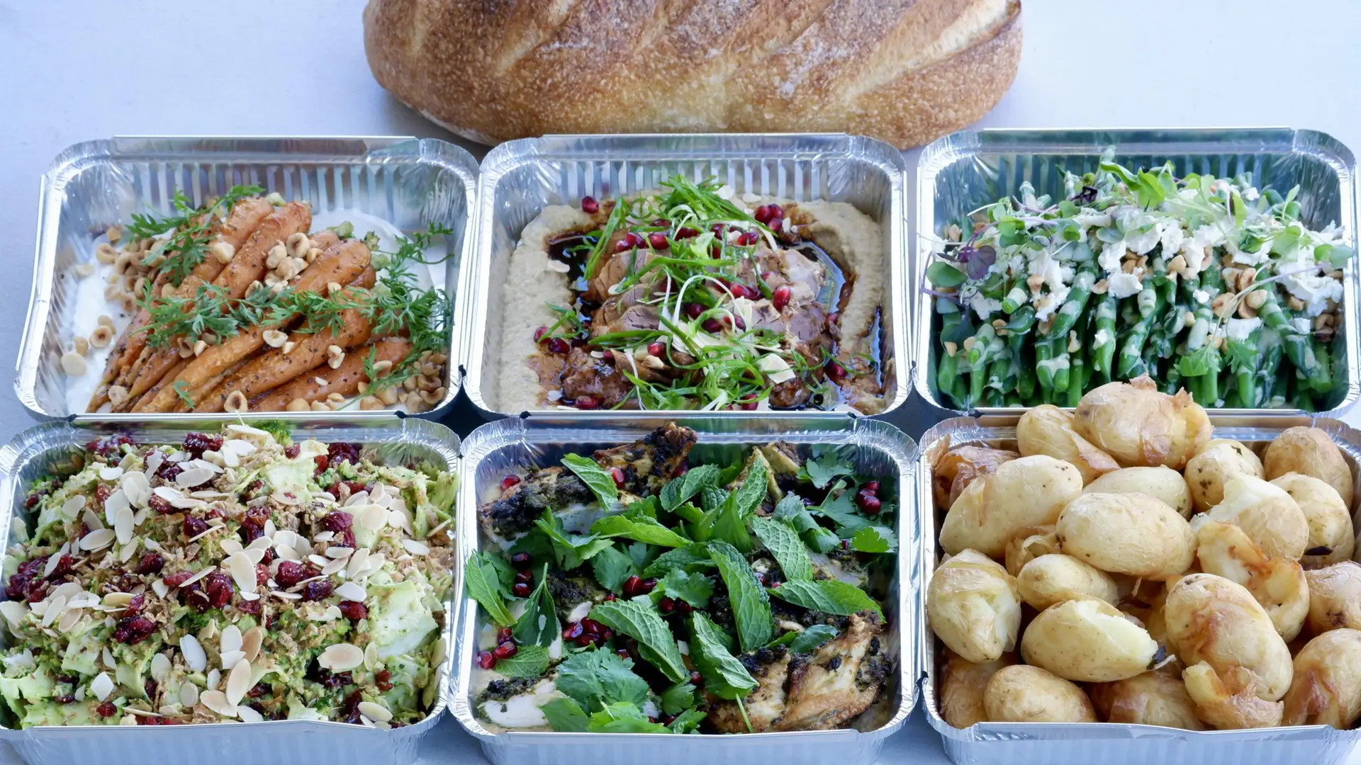 Six takeaway meals and bread